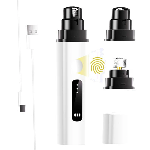 Shmcofe Dog Nail Grinder, Upgrade IP67 Waterproof 3-Speed LED Light-Small Medium and Large Cat and Dog Nail Trimmers Super Quiet, Rechargeable Pet Painless Nail Grinder, White