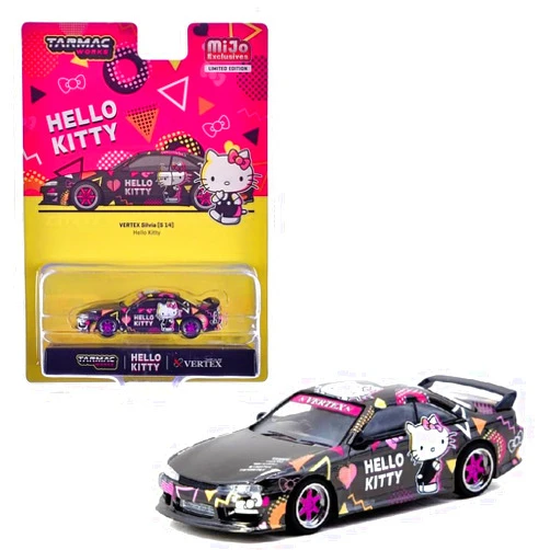 Generic Diecast Collectibles Model Car Compatible with Tarmac Works 1:64 Vertex Nissan Silvia S14 Hello Kitty Black Chrome Limited Edition T64G-018-HK