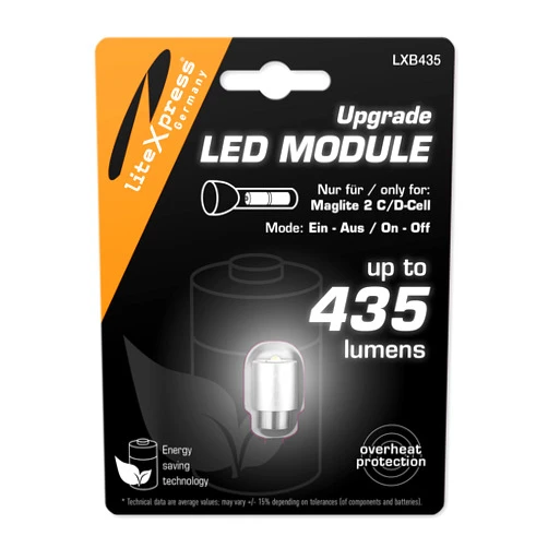 LiteXpress LED Upgrade Module LXB435 with 435 Lumens for Maglite Krypton/Xenon flashlights with 2 Batteries of The Series S2D015/016, S2C015/016 Don't use for Maglite with 3 or More Batteries!