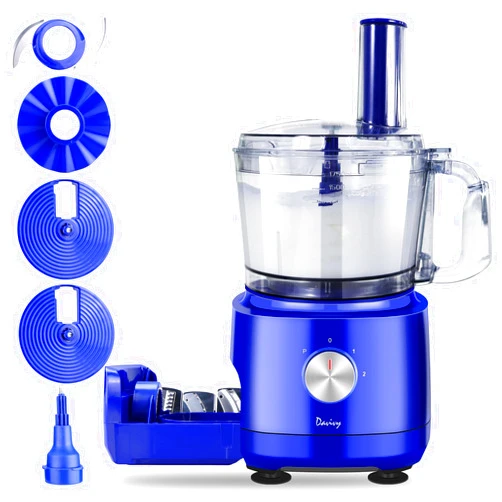 Davivy Food Processor 7 Cup,Built-in Storage Drawer Small Food Processor with 10 set blades,French fry cutting,Wavy slicing for Home Use,3-Speed, Blue,600W