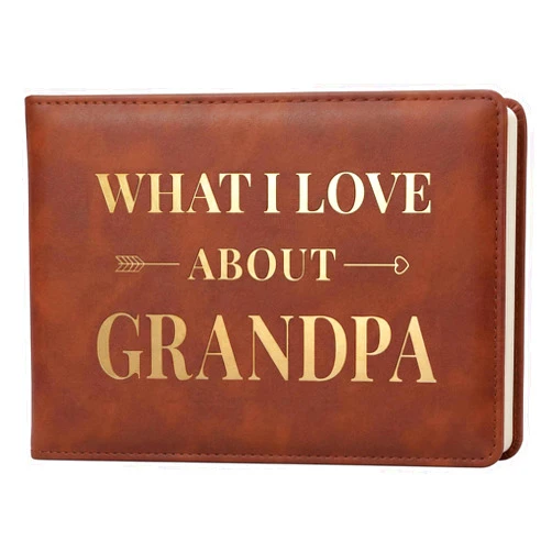 YOELOVE What I Love About Grandpa Leather Book – A Fill-In-The-Blank Keepsake Journal Gift for Grandpa Birthday Father's Day Christmas