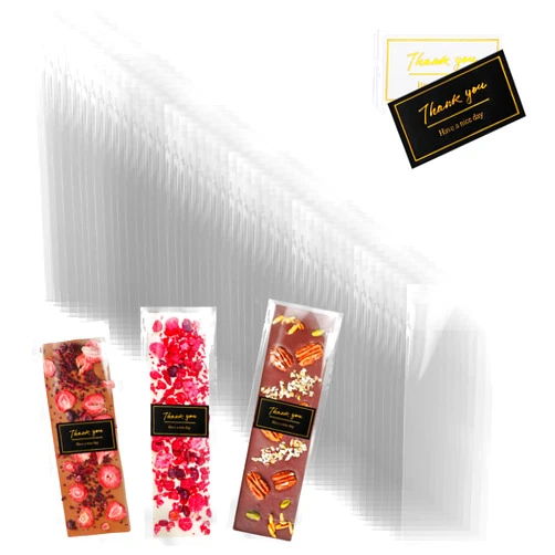 Fly2Top 150Pcs Chocolate Bar Wrappers with Stickers: 150Pcs 2.4 x 5.9 inch Self Sealing Chocolate Bar Packaging Bags with 150pcs Thank you Stickers for Candy Bar Soap Wax Melt Gift