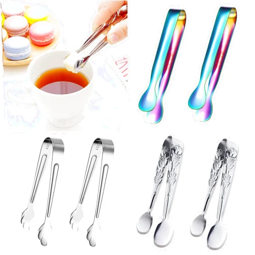 RUGVOMWM 8 Pack Stainless Steel Lace Side Sugar Clamp Tongs Ice Coffee Bar Buffet Kitchen Spoon - Gradient，Silver，Wings，Pattern
