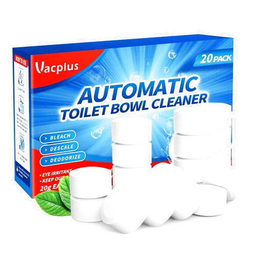 Vacplus Toilet Bowl Cleaner Tablets 20 PACK, Automatic Cleaners with Bleach, Slow-Releasing Toilet Tank Cleaners for Deodorizing & Descaling, Household Toilet Cleaners against Tough Stains