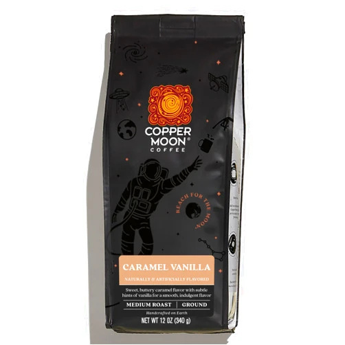 Copper Moon Medium Roast Ground Coffee, Caramel Vanilla Blend, 12 Ounce Bag