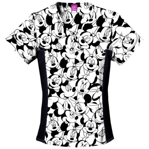 Tooniforms Women Scrubs Top V-Neck Knit Panel 6875C, M, Big Minnie