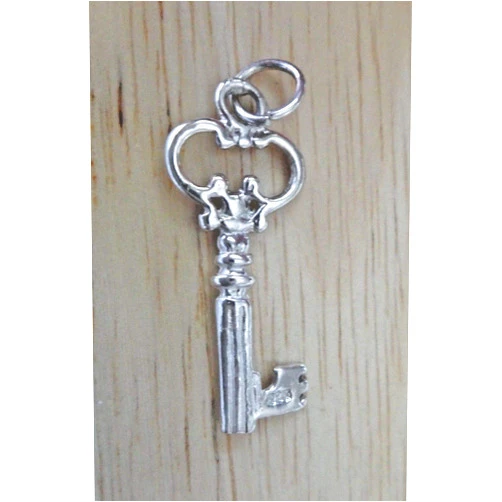 JumpingLight Sterling Silver 28x11mm Shiny Detailed Skeleton Key Charm  - Jewelry Making DIY Crafting Charm Beads for Bracelets