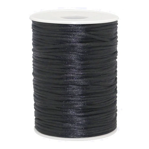 YEQIN 2mm x 100 Yards Quality Rattail Nylon Satin Cord Roll, Kumihimo Rattail, Chinese Knot (Black)
