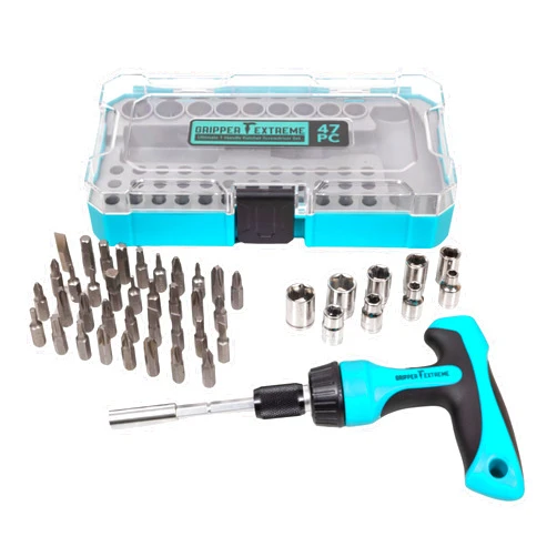 Gripper Extreme T-Handle Ratchet Multi-Bit Screwdriver Set, 47PC. Precision Performance Unleashed, Durable Pro-Grade Alloy Steel, and Ergonomic Comfort Grip for DIY Enthusiasts and Professionals.