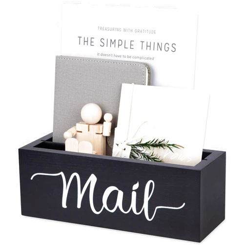 Lucundm Desk Mail Organizer, Mail Organizer Countertop, Wood Desk Mail Storage Box, Envelop Holder for Home Office (Black-2 slot)