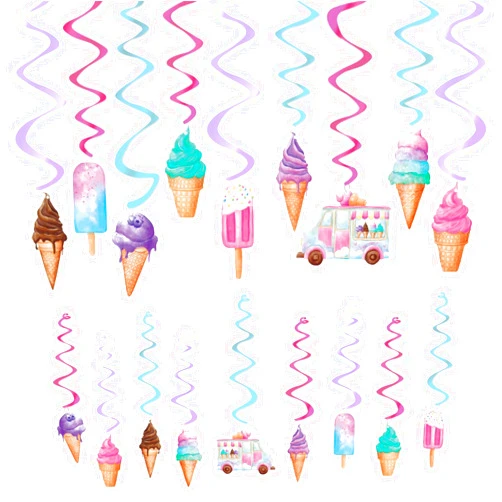 WERNNSAI 18PCS Ice Cream Hanging Swirls Party Decorations Summer Ice Cream Party Ceiling Streamers Decor Sweet Ice Cream Party Swirls Supplies for Girls Birthday Baby Shower