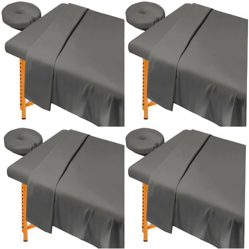 JUSTDOLIFE 4 Sets Massage Table Sheets, 3-Piece Set Massage Bed Fitted Sheet Flat Sheet Fitted Face Rest Cover, Soft Elastic Massage Bed Cover for Beauty Salon Skin Care Center, Universal Size, Machine Wash