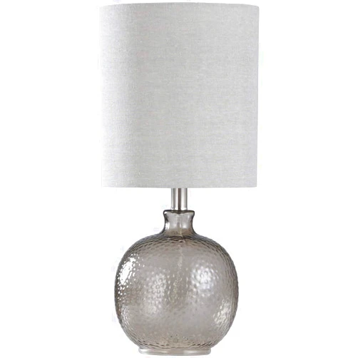 Stylecraft Home Collection Glass Table Lamp - Smoke Finish - Light Gray Hardback Fabric Shade