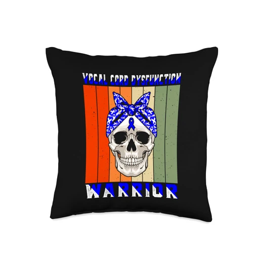 Vocal Cord Dysfunction Awareness products (Lwaka) Vocal Cord Dysfunction VCD Warrior Vintage Skull Blue Women Throw Pillow, 16x16, Multicolor