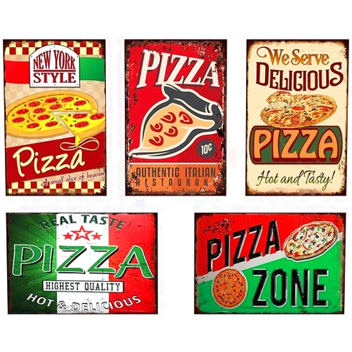 Eletina Retro Metal tin Sign Modern Retro Metal 5PCS Delicious Pizza Tin Signs ! for Shop/Garage/Bar/Club/Cafe/Funny Home Cave Garage bar Wall Decoration Vintage Metal Sign 8X12 inches