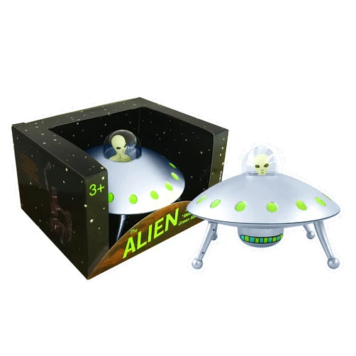 Off the Wall Toys Alien Glow-in-The-Dark UFO Space Ship and Bendable Action Figure Toy