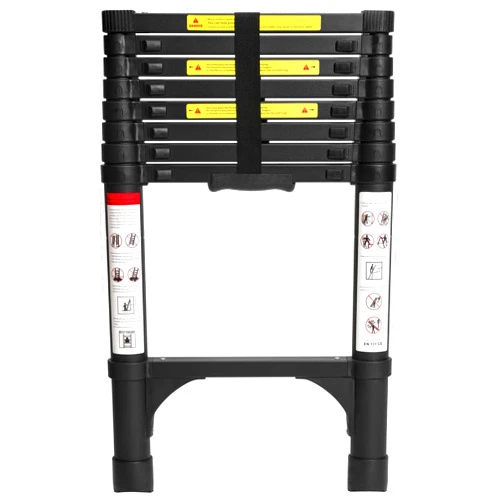 BOCOM 8.5 FT Aluminum Telescoping Ladder, Lightweight Multi-Purpose Collapsible Extension with 2 Triangle Stabilizers, Heavy Duty 330 lbs Max Capacity, Ideal for Home, RV, and Outdoor Work Black