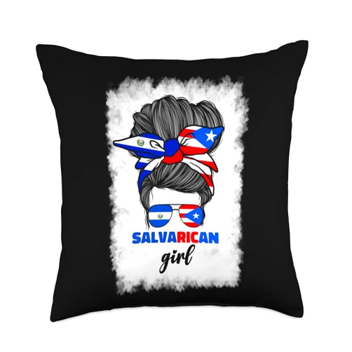 Salvadorian And Puerto Rican Girl Designs Co. Half Salvadorian and Puerto Rican Rico El Salvador Flag Gril Throw Pillow, 18x18, Multicolor