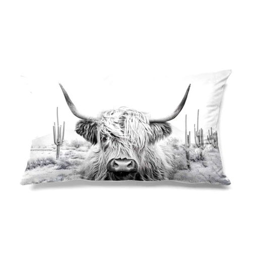 TopXmai Highland Cow Art Black and White Pillow Cover Western Desert Cow Cactus Flannel Pillow Cover Decor Vintage Country Farmhouse Art for Gifts and Home Decor Throw Pillow Cover 20x12 Inch