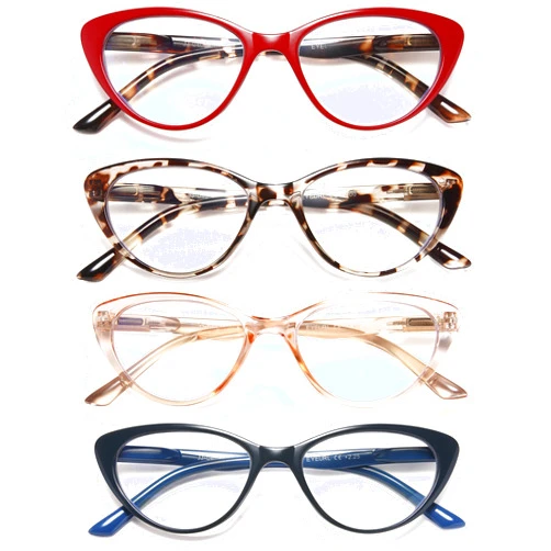 EYEURL 4-Pack Cat Eye Reading Glasses for Women- Blue Light Blocking Readers with Spring Hinges,Anti-Glare/UV Rays Reading Glasses,1.5