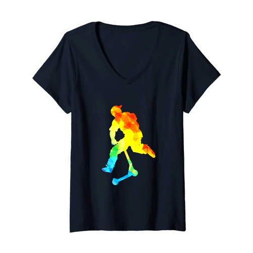 Scooter Skating Lover Scooter Driver Gift Womens Abstract Scootering Polygon Tie Dye Art Scooter Stunt V-Neck T-Shirt