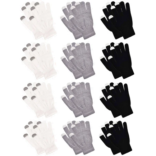 Pangda 12 Pairs Winter Touch Screen Gloves For Men Women Stretch Knitted Texting Gloves Warm Windproof Solid Color Mittens