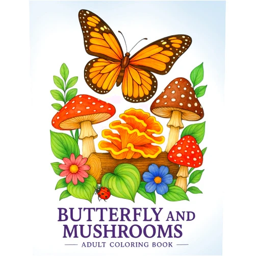 By Sun Prairie Publishing (Author) Butterfly & Mushrooms Coloring Book for Adults: Large Print Designs with Mushroom Patterns, Woodland Florals, Swirls, Wreaths & Decorations: For ... books for adults and kids of all ages)