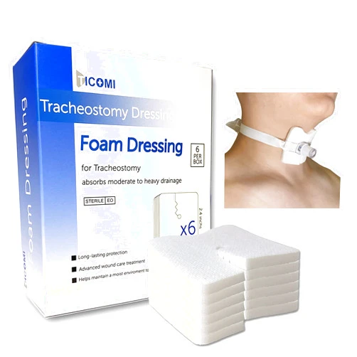 TICOMI Tracheostomy Dressing Pad ,Thicken Sponges, Trach Stoma Care , Sterile (Pack of 6)