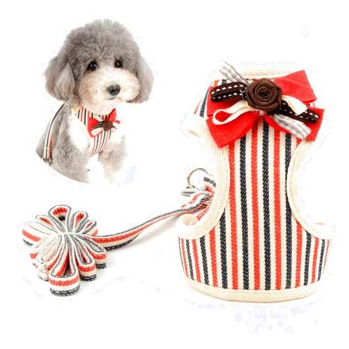 Zunea No Pull Dog Harness and Leash Set for Small Dogs Adjustable Striped Formal Tuxedo Vest Harnesses with Bow Tie for Puppy Girl Boy, Mesh Padded Pet Cat Harness Escape Proof for Walking Red S