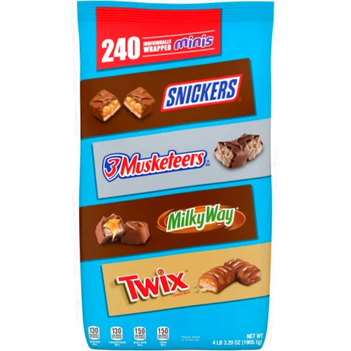 Mars SNICKERS, TWIX, 3 MUSKETEERS & MILKY WAY Minis Size Chocolate Candy Variety Mix 240 Count (Pack of 1)