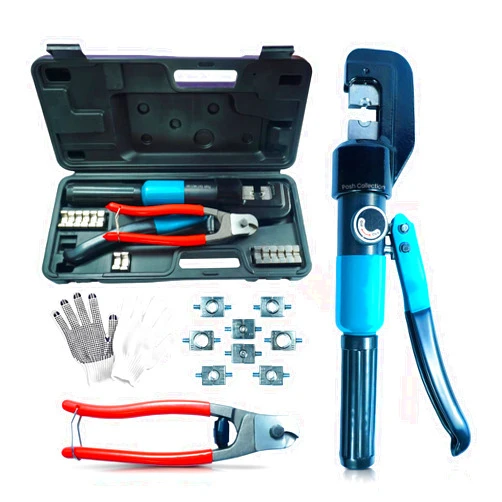 Posh Collection Hydraulic Crimping Tool Set 8T - Complete Cable Crimper Kit with 9 Dies 2/0 AWG to 12 AWG, Cable Cutter, and Gloves for Efficient Electrical Wire Swaging and Terminal Connections