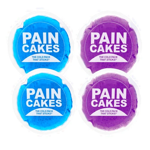 PAINCAKES Reusable, Sticks to Body Round Cold Pack, Mini, 2 Count, Purple and Blue, Small Ice Packs, Perfect for Injuries, and Small Areas, Latex-Free Cold Compress