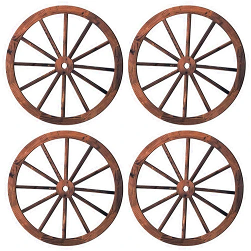 Qunclay 4 Pcs 17.7'' Decorative Wood Wagon Wheel, Vintage Wagon Wheel Decor Solid Rustic Wooden Wheels Old Western Style Wall Hanging Garden Wagon Wheel for Bar Patio Garage Outdoor