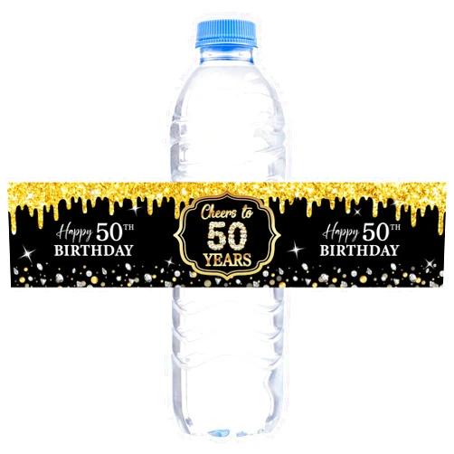 WOWOPA 32Pcs Cheers to 50 Years Water Bottle Labels, Happy 50th Birthday Labels Stickers for Women and Men Birthday Party Decorations - Black
