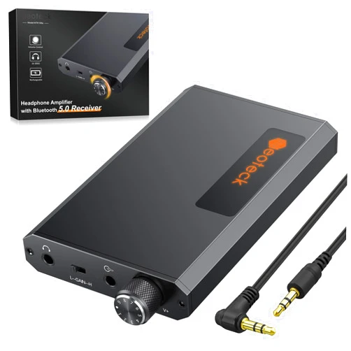 Neoteck Portable 3.5mm Headphone Amplifier with Bluetooth 5.0 Receiver, Two-Stage Gain Switch, 16-300 Ohm HiFi Earphone Amp, Aluminum Matte Surface