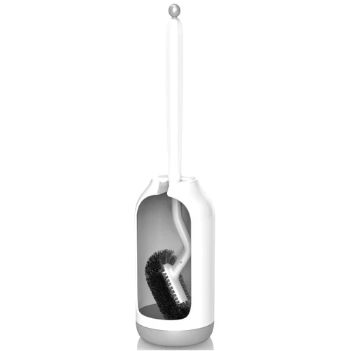 HAMITOR Toilet Bowl Brush Holder Set: Bathroom Deep Cleaning Toilet Cleaner Scrubber Under Rim with Curved Bristle for Dead Corner Clean - Hidden Rv Toilet Decorative Accessories with Caddy- White