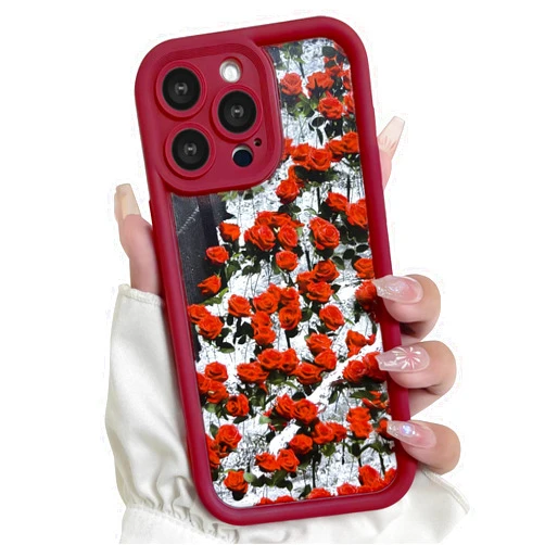 Lovmooful Compatible for iPhone 15 Pro Max Case Cute Flower Floral Rose with More Bumper Protector for Girls Women Soft TPU Shockproof Protective Girly for iPhone 15 Pro Max-Small Red Rose
