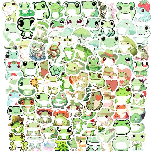 Oucompte 100Pcs Frog Stickers Waterproof Cute Vinyl Stickers for Laptop Guitar Skateboard Luggage Hydroflasks Gift Kids Frog Lovers Teen Birthday Party