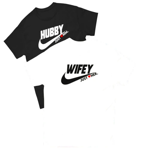 Customory Couples Matching t-Shirts, Hubby and Wifey Love Design, Valentines Day Gift, Hubby and Wifey just Love her, just Love him, Valentines Best Gift Couples, Matching Shirts, t-Shirt Black