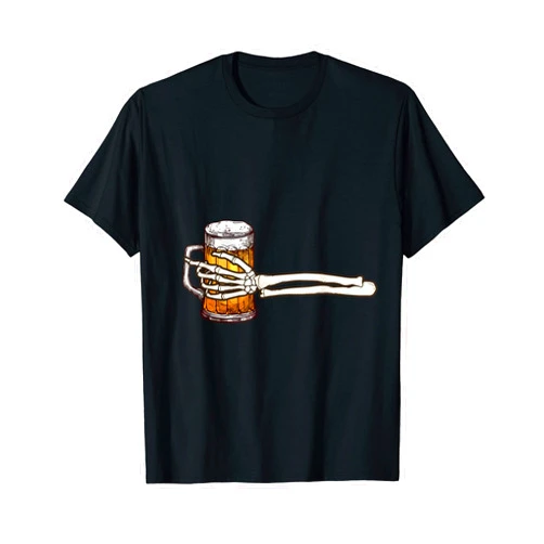 Funny Skeleton Drinking Beer Hand Halloween Clothes T-Shirt