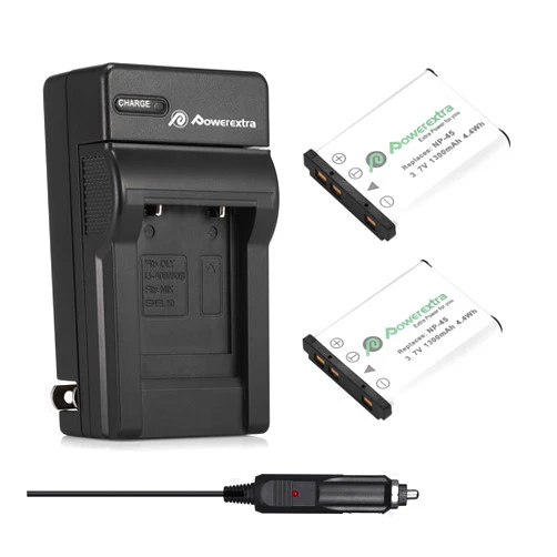 Powerextra 2 Pack 1300mAh NP-45A NP-45B NP-45S Battery and Charger Compatible with Fujifilm INSTAX Mini 90 Fujifilm FinePix XP140 XP130 XP120 XP90 XP80 XP70 XP60 XP50 XP30 XP20 T560 T550 T510 T500
