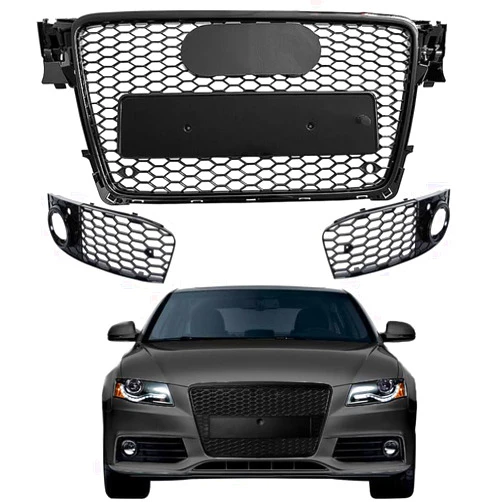 AutoJoy Club Front Bumper Grille Compatible with Au.di A4 S4 B8 2009 2010 2011 2012 with Bumper Fog Lights Cover Grille