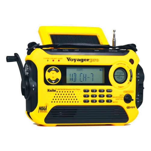 Kaito Voyager Pro KA600 Digital Solar Dynamo Crank Wind Up AM/FM/LW/SW & NOAA Weather Emergency Radio with Alert, RDS & Smart Phone Charger, Yellow