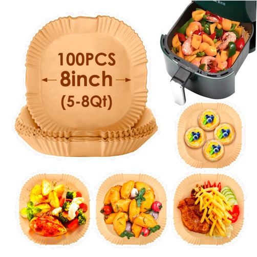LOYAL SEA Air Fryer Disposable Paper Liner, 100PCS Air Fryer Liners, Non-stick Parchment Paper Liners Square, Grease Proof Bakery Paper for Air Fryer Roasting Microwave, Oil-proof, Food Grade (8 Inch)