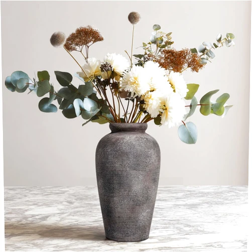 Wancetang Large Rustic Terracotta Vase, 11 inch Tall Ceramic Flower Vase, Clay Farmhouse Decorative Vases for Flowers, Living Room, Shelf, Entryway, Home Decor, Grey