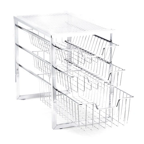 Simple Trending 3-Tier Under Sink Cabinet Organizer with Sliding Storage Drawer, Desktop Organizer for Kitchen Bathroom Office, Stackable, Chrome