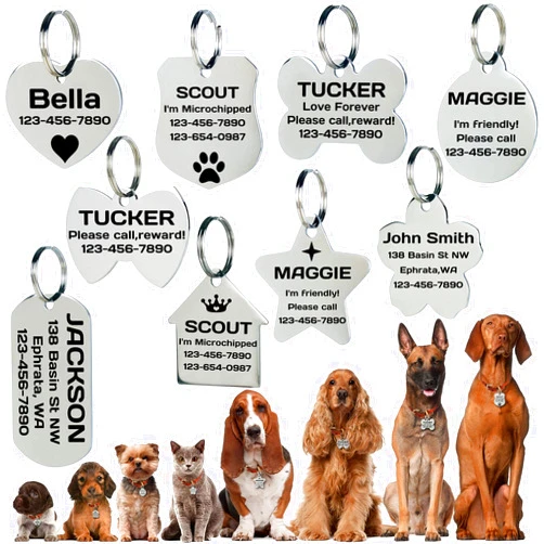 YESDerong Dog Tags Engraved for Pets, Personalized Dog ID Tags and Cat Tags Custom Name Text DEEP Engraved on Both Sides Bone Round Heart Bow Tie Rectangle and More
