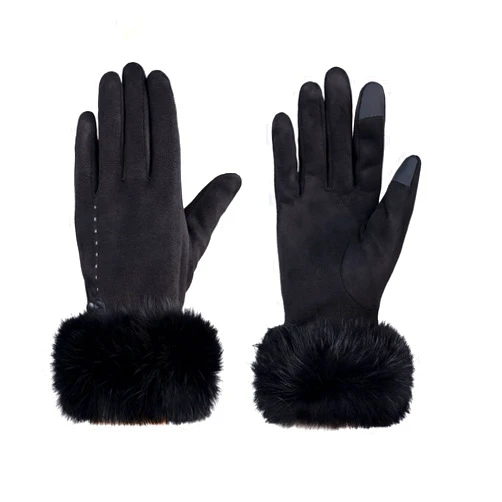Hysenm Women Winter Mittens Touch Screen Warm Suede Gloves Texting Thermal Windproof Mitt for Running Driving