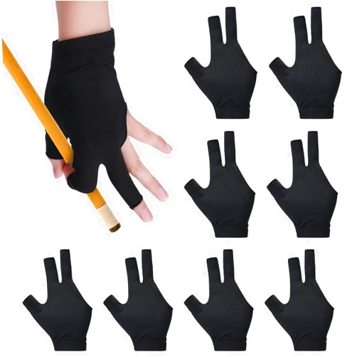 Grevosea 8 PCS Pool Gloves Billiards Left Hand, 3 Finger Pool Glove, Shooter Pool Gloves, Breathable Billiard Gloves, Universal Cue Sport Gloves for Women & Men Both Left and Right Hand (Black)