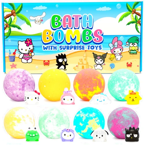 Reatiilu Kids Bath Bombs with Toys Inside - 8 Pcs Ktty Bath Bombs with Natural Essential Oils Fun and Colorful Bubble Bath for Kids Moisturizing and Relaxing Bath Bombs Gift Set for Boys and Girls